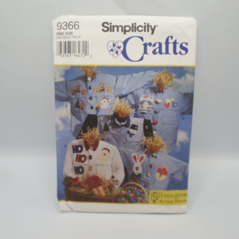 Simplicity 9366 Crafts Appliques Transfers Shirts One Size 90s Vintage Holiday